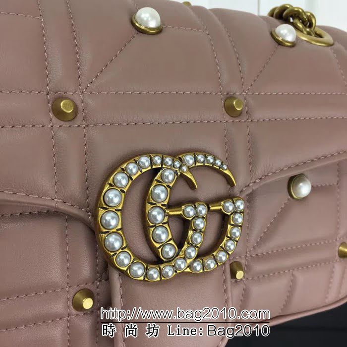 GUCCI古馳原單 新款專櫃品質原單貨實物實拍443497珍珠奶茶鏈條單肩斜挎包 HY1214